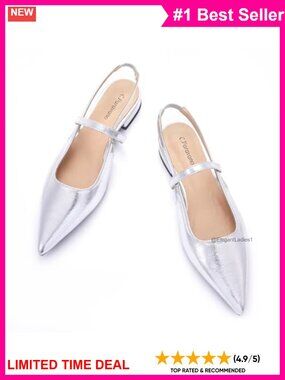 Pointed Toe Slingback Flats Kitten Heel Dressy Shoes